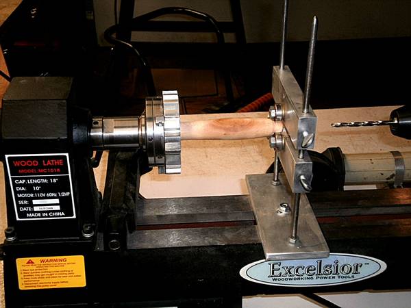 Lathe set up to center drill handle